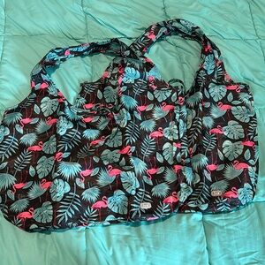 EUC Lug Eco Shopper Packable 2pc Tote Bags in Flamingo Black